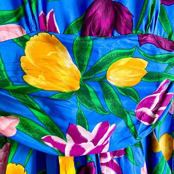 Vintage Caroline Wells Collection 100% Silk Blue Dress w/Tulip Floral Print - Picture 2 of 5